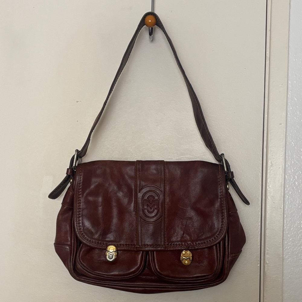Marino Orlandi Brown Leather Shoulder Bag with Gold Hardware